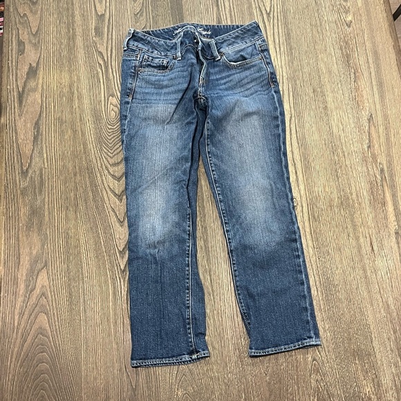 American Eagle Artist Jeans Straight Leg Low Rise Stretch Denim Dark Wash Size 2 - Picture 1 of 13